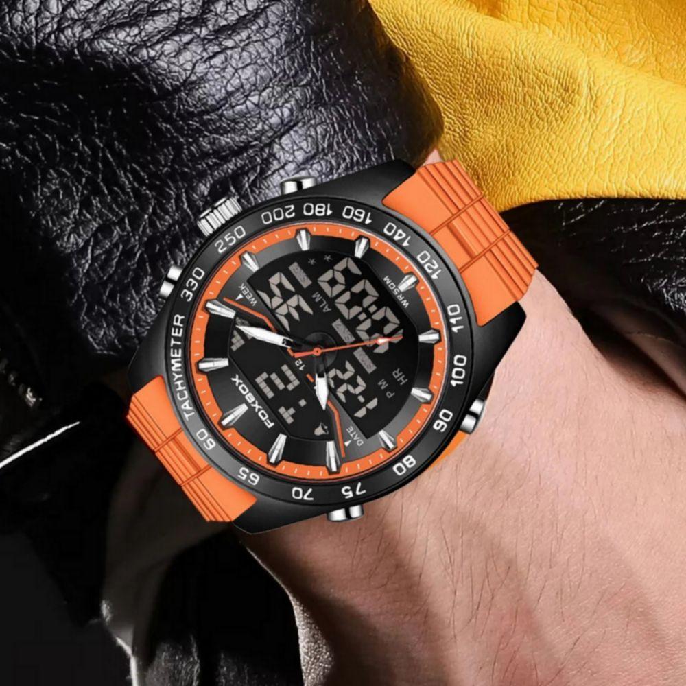 Relógio Quartzo Espotivo Com Cronógrafo á Prova D'água 5atm Laranja - 3