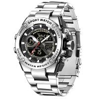 Relógio Dual Display Digital Com Pulseira Silicone Multifuncional Impermeavel Prata - 1