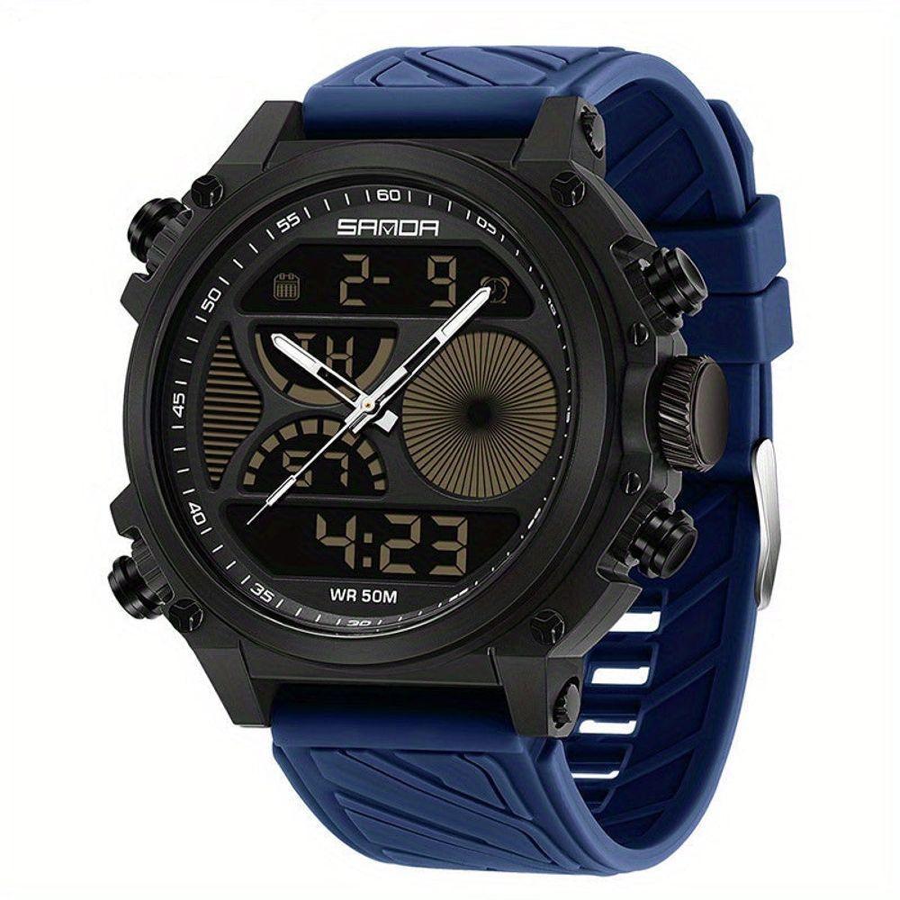 Relógio Esportivo , 5atm à Prova D'água, Exibição Digital E Analógic Azul Escuro - 1