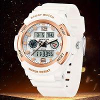 Relógio De Pulso Unissex De Moda, Com Display Duplo De Quartzo Branco Rosa Dourado - 2