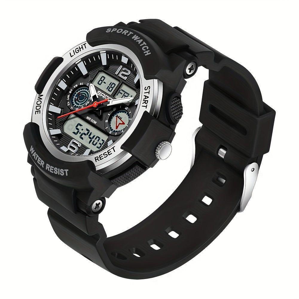 Relógio De Pulso Unissex De Moda, Com Display Duplo De Quartzo Prata Negra - 1