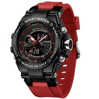 Relógio Dual Display Digital Com Pulseira Silicone Multifuncional Impermeavel Vermelho - 1