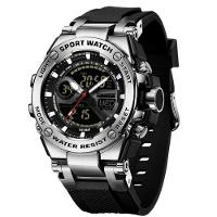 Relógio Dual Display Digital Com Pulseira Silicone Multifuncional Impermeavel Preto Prata - 1