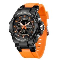 Relógio Dual Display Digital Com Pulseira Silicone Multifuncional Impermeavel Laranja - 1