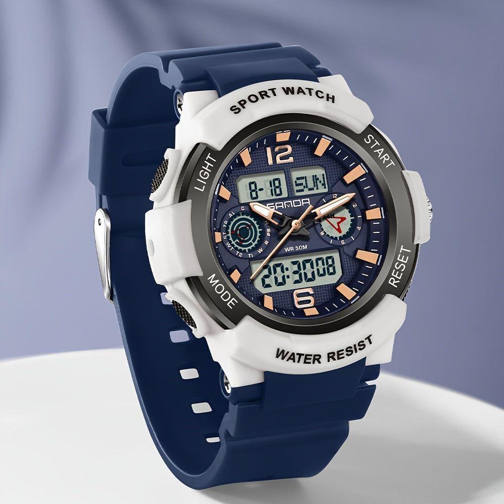 Relógio De Pulso Unissex De Moda, Com Display Duplo De Quartzo Branco Azulado - 2