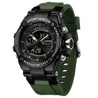 Relógio Dual Display Digital Com Pulseira Silicone Multifuncional Impermeavel Verde - 1