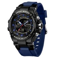 Relógio Dual Display Digital Com Pulseira Silicone Multifuncional Impermeavel Azul - 1