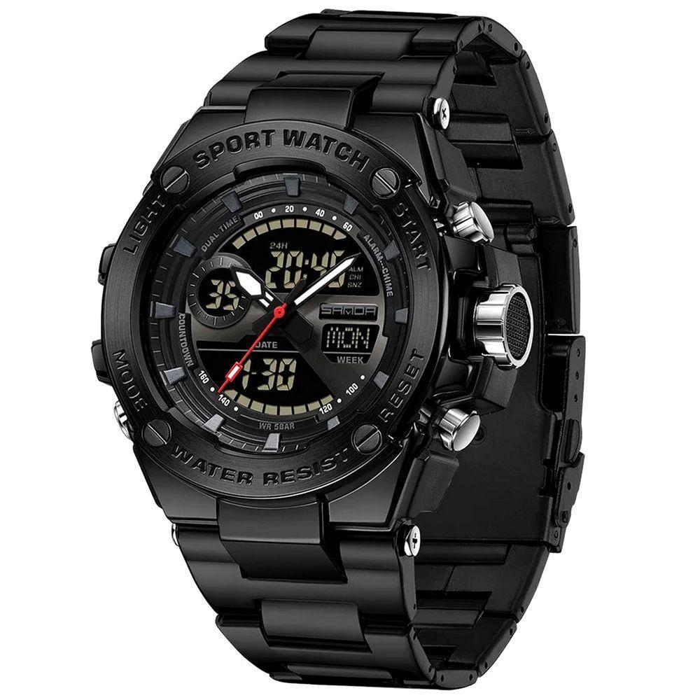 Relógio Dual Display Digital Com Pulseira Silicone Multifuncional Impermeavel Preto - 1