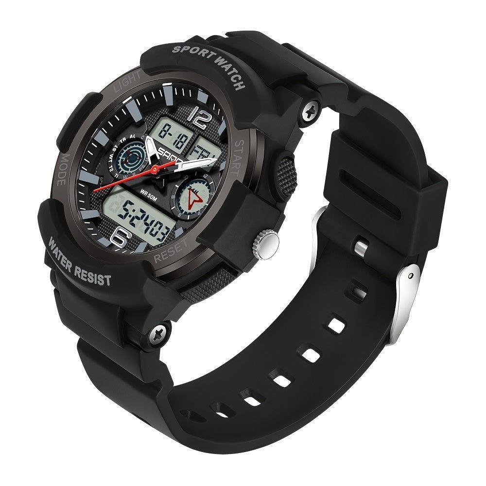 Relógio De Pulso Unissex De Moda, Com Display Duplo De Quartzo Preto Completo - 1
