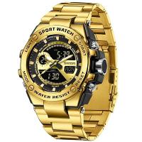 Relógio Dual Display Digital Com Pulseira Silicone Multifuncional Impermeavel Dourado - 1