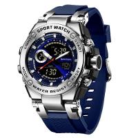 Relógio Dual Display Digital Com Pulseira Silicone Multifuncional Impermeavel Azul Prata - 1