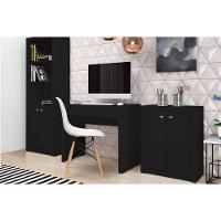 Escritório Completo 1 Mesa De Computador Me4107 + 1 Balcão Me4103 + 1 Estante Me4110 3 Peças Preto - 1