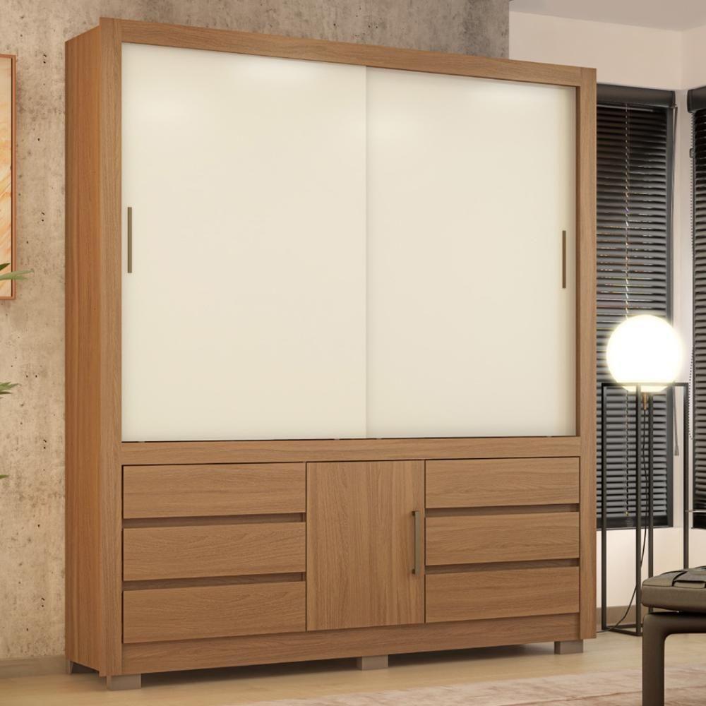 Guarda Roupa Casal 3 Portas E 6 Gavetas Arbo Amêndola Touch Off White - 1