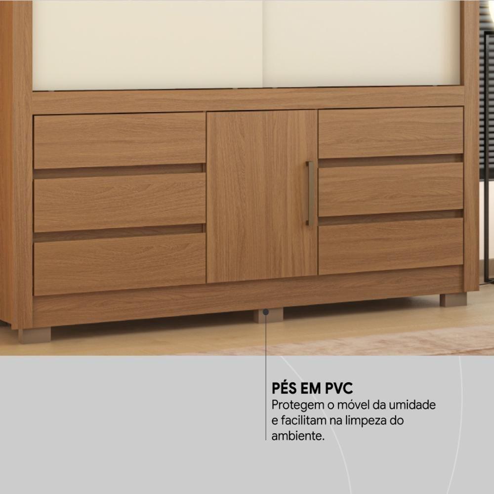Guarda Roupa Casal 3 Portas E 6 Gavetas Arbo Amêndola Touch Off White - 3