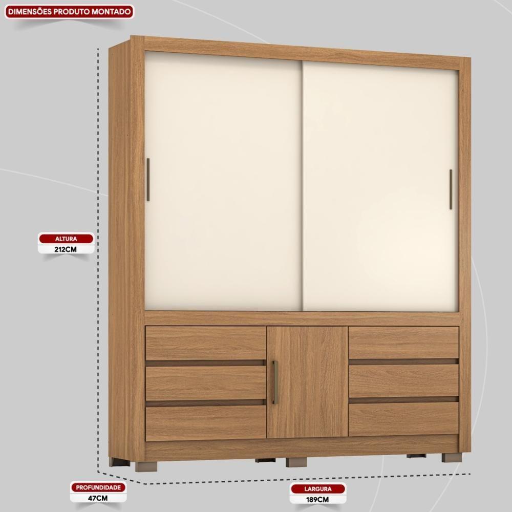 Guarda Roupa Casal 3 Portas E 6 Gavetas Arbo Amêndola Touch Off White - 6
