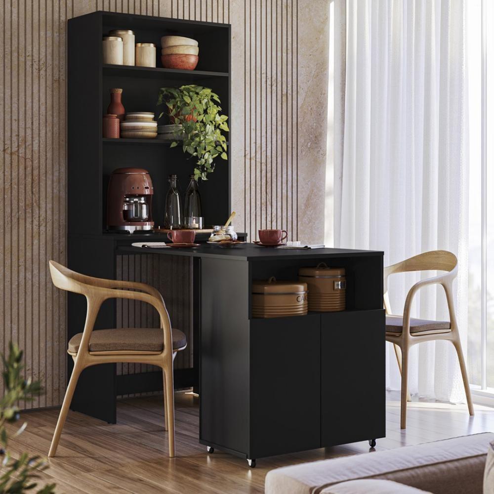 Armário Bancada De Cozinha 2 Portas Com Mesa Retrátil Duo Preto - 1