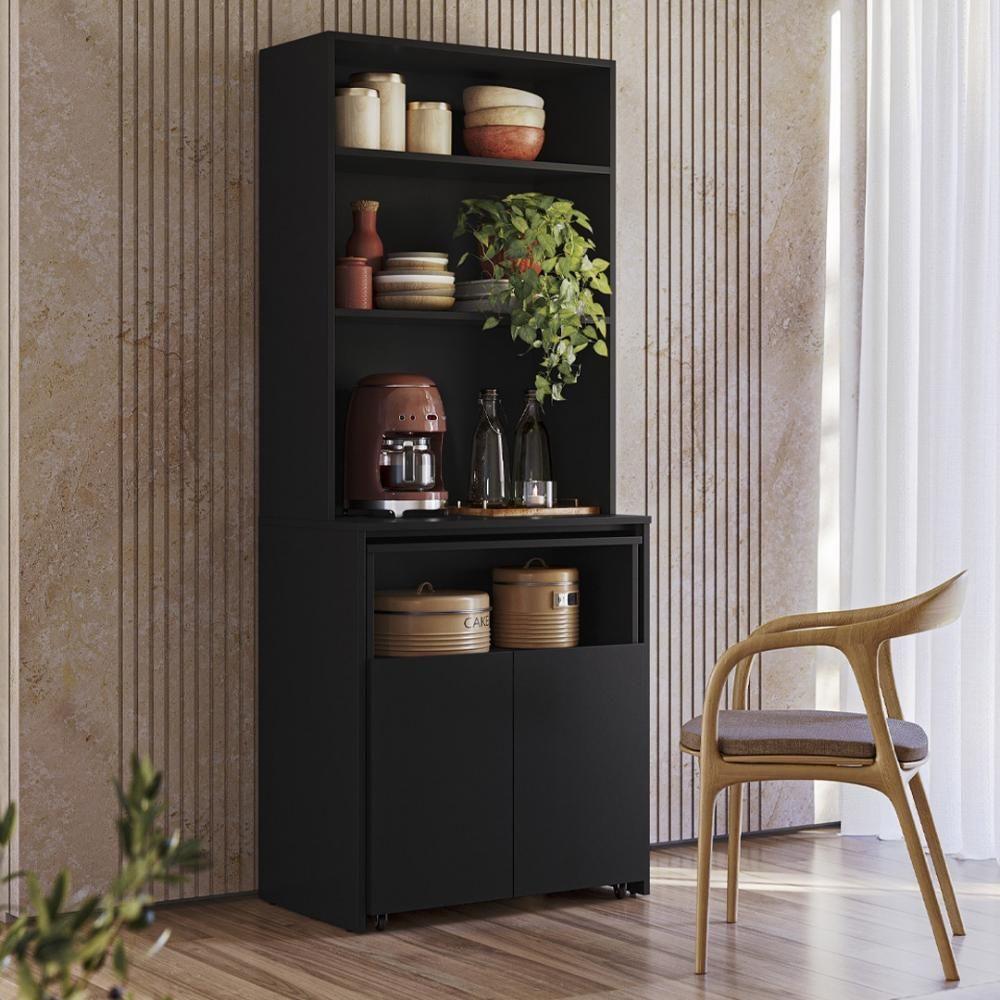 Armário Bancada De Cozinha 2 Portas Com Mesa Retrátil Duo Preto - 3