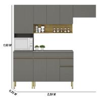 Armário De Cozinha Completa 120 Com Balcão Com Tampo 9 Portas Line Freijó Gris - 2