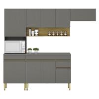 Armário De Cozinha Completa 120 Com Balcão Com Tampo 9 Portas Line Freijó Gris - 9