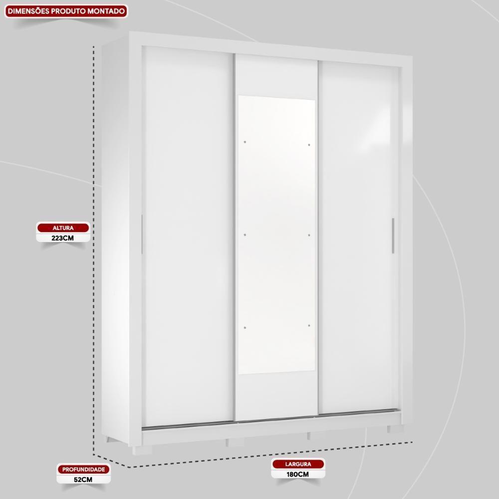 Guarda Roupa Casal 3 Portas Com Espelho E 2 Gavetas Vero Branco - 2