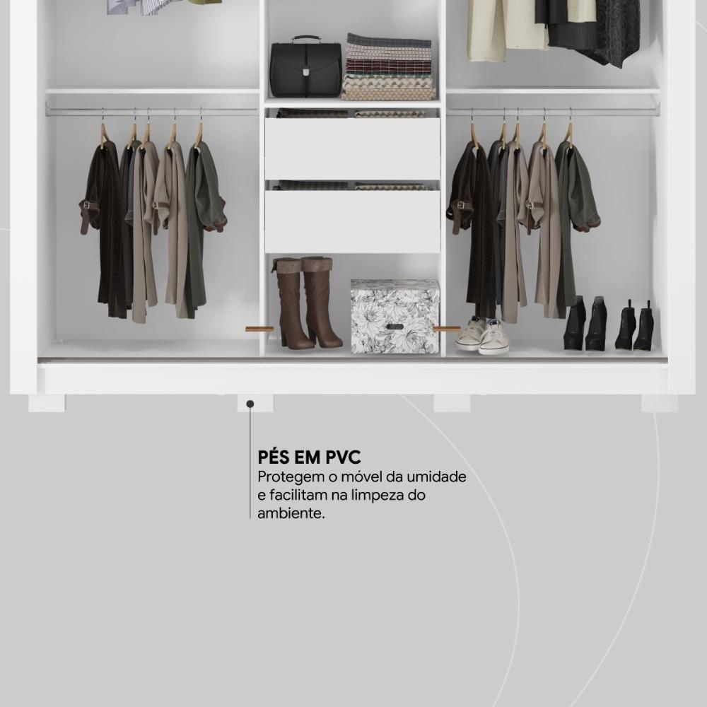 Guarda Roupa Casal 3 Portas Com Espelho E 2 Gavetas Vero Branco - 6