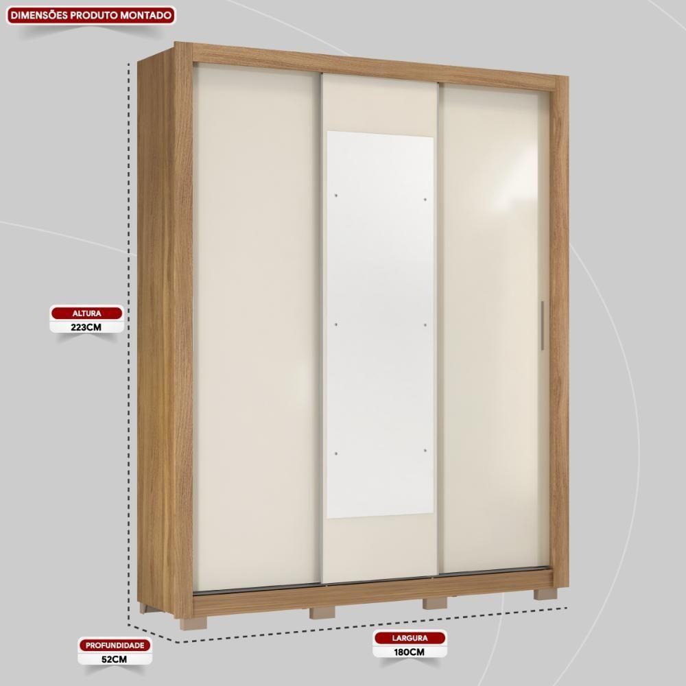 Guarda Roupa Casal 3 Portas Com Espelho E 2 Gavetas Vero Amêndola Touch Off White - 2