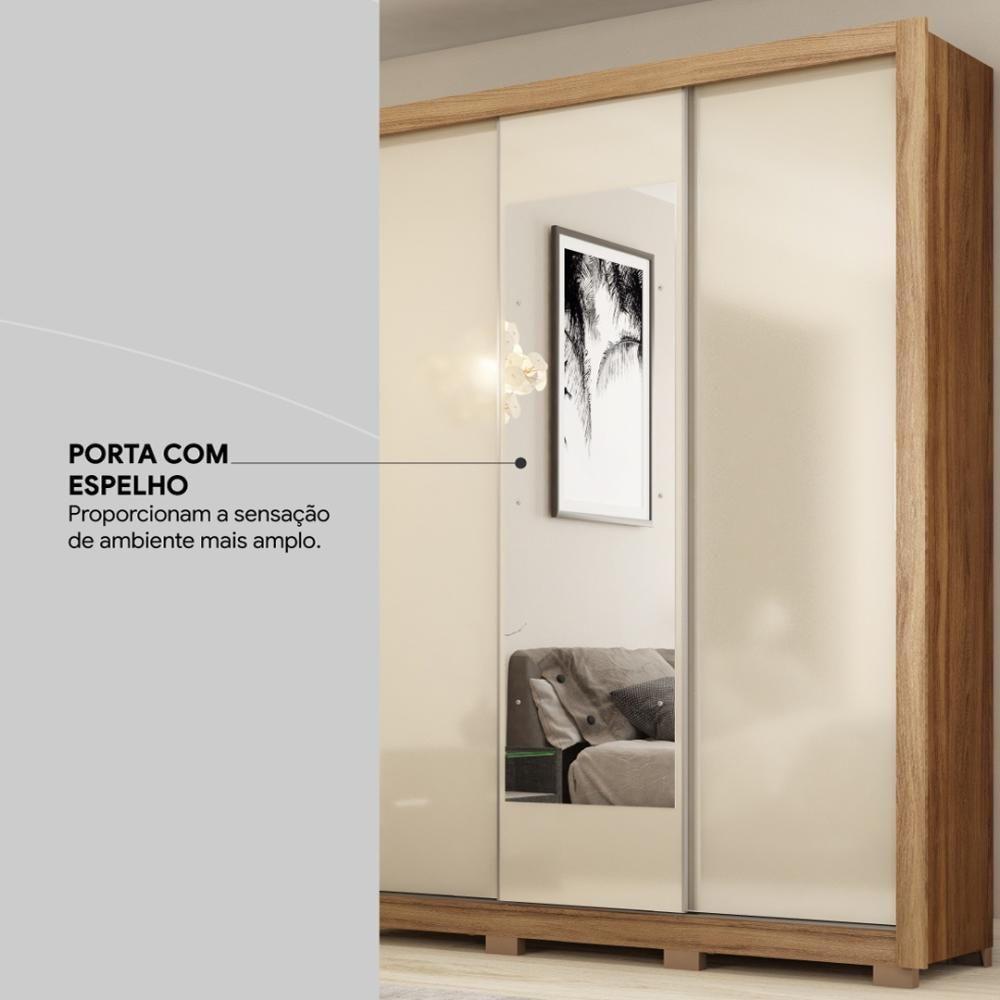Guarda Roupa Casal 3 Portas Com Espelho E 2 Gavetas Vero Amêndola Touch Off White - 7