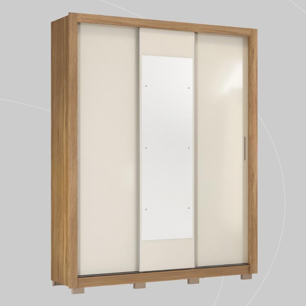 Guarda Roupa Casal 3 Portas Com Espelho E 2 Gavetas Vero Amêndola Touch Off White - 9