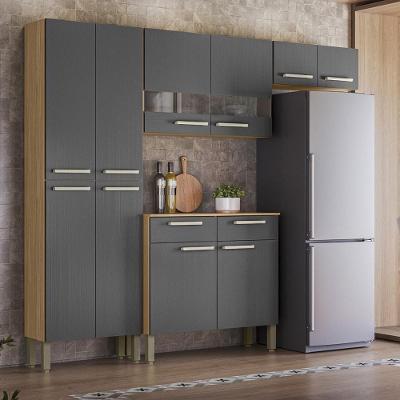 Armário de Cozinha Completa Nala Plus 10 Portas 2 Gavetas MDF 221.6cm Cinza com Pés Reguláveis