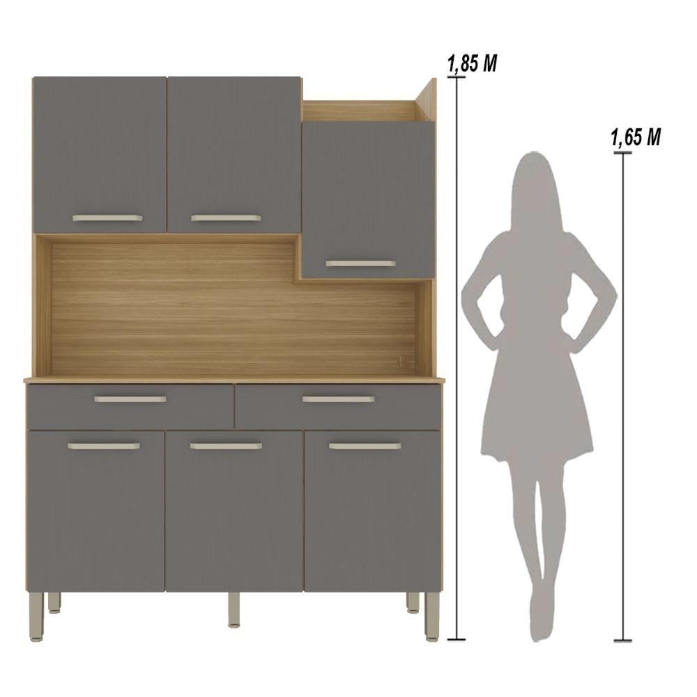 Armário De Cozinha Compacta Mdf 6 Portas Modena Plus Freijó Gris - 4