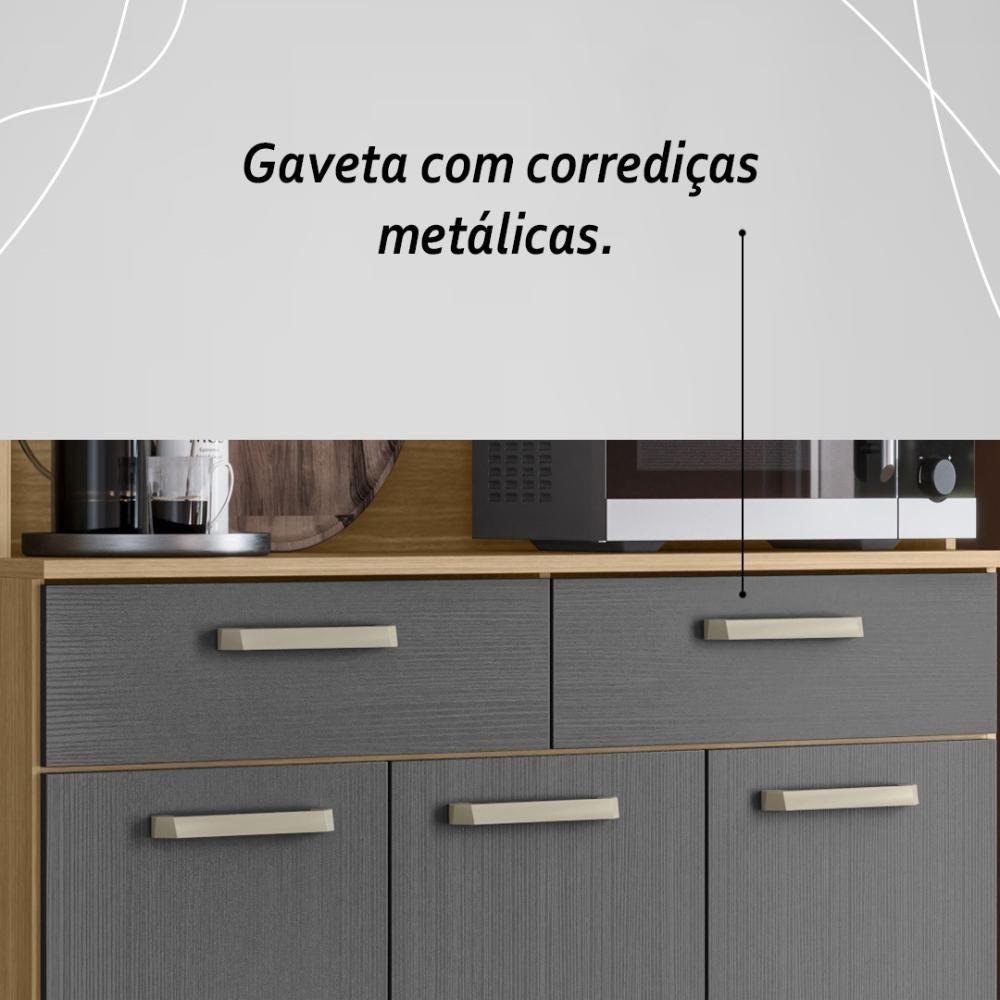 Armário De Cozinha Compacta Mdf 6 Portas Modena Plus Freijó Gris - 6