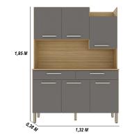 Armário De Cozinha Compacta Mdf 6 Portas Modena Plus Freijó Gris - 2