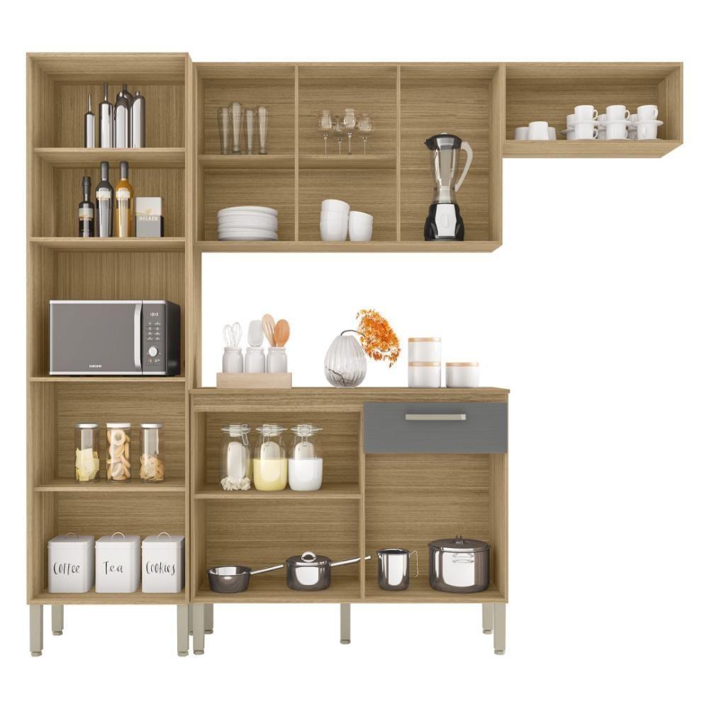 Armário De Cozinha Completa Mdf 12 Portas Com Balcão Versalhes Plus Freijó Gris - 2