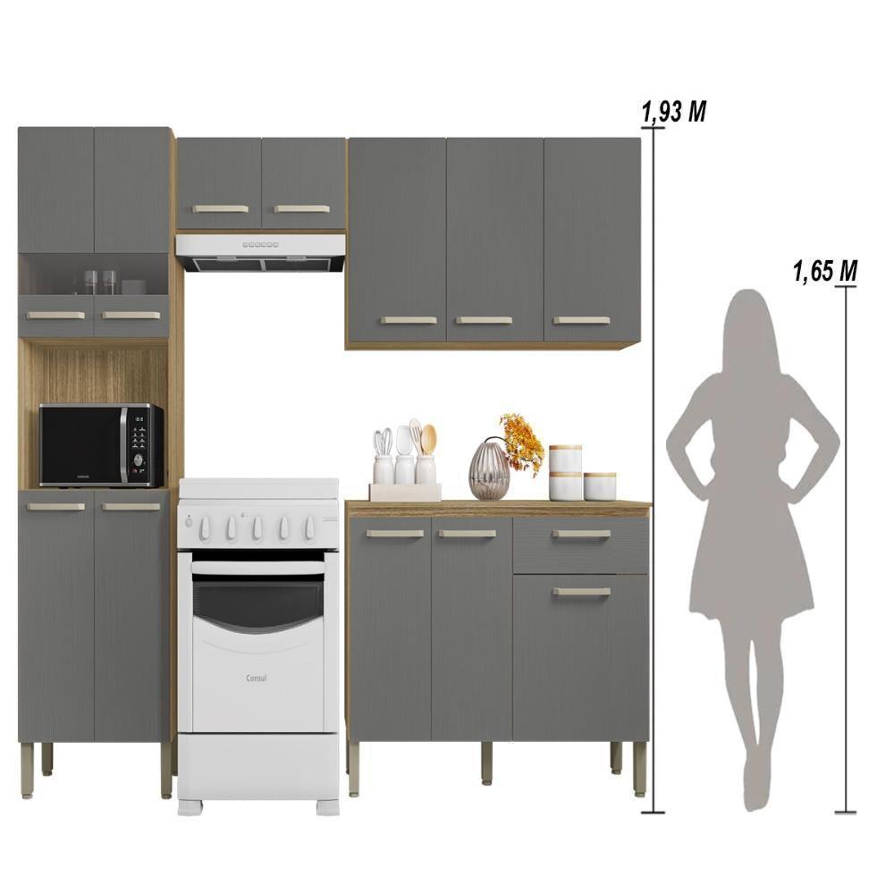 Armário De Cozinha Completa Mdf 12 Portas Com Balcão Versalhes Plus Freijó Gris - 3