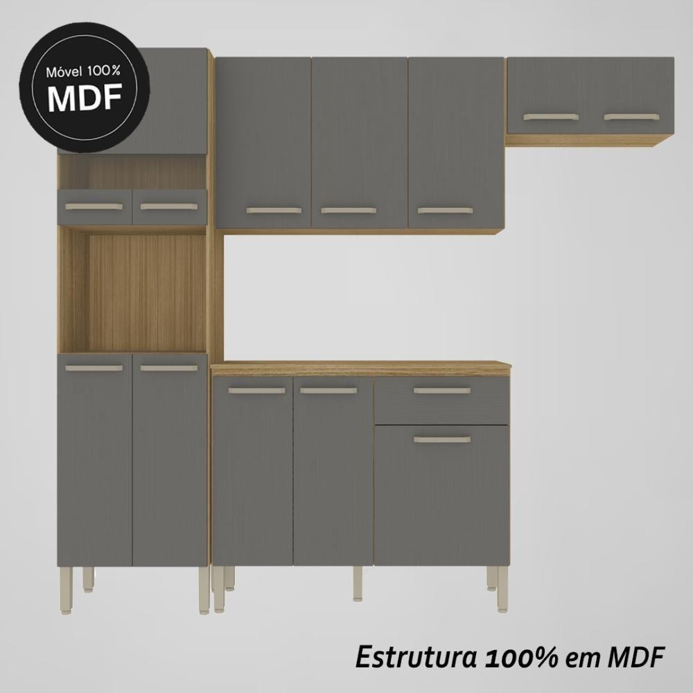Armário De Cozinha Completa Mdf 12 Portas Com Balcão Versalhes Plus Freijó Gris - 5