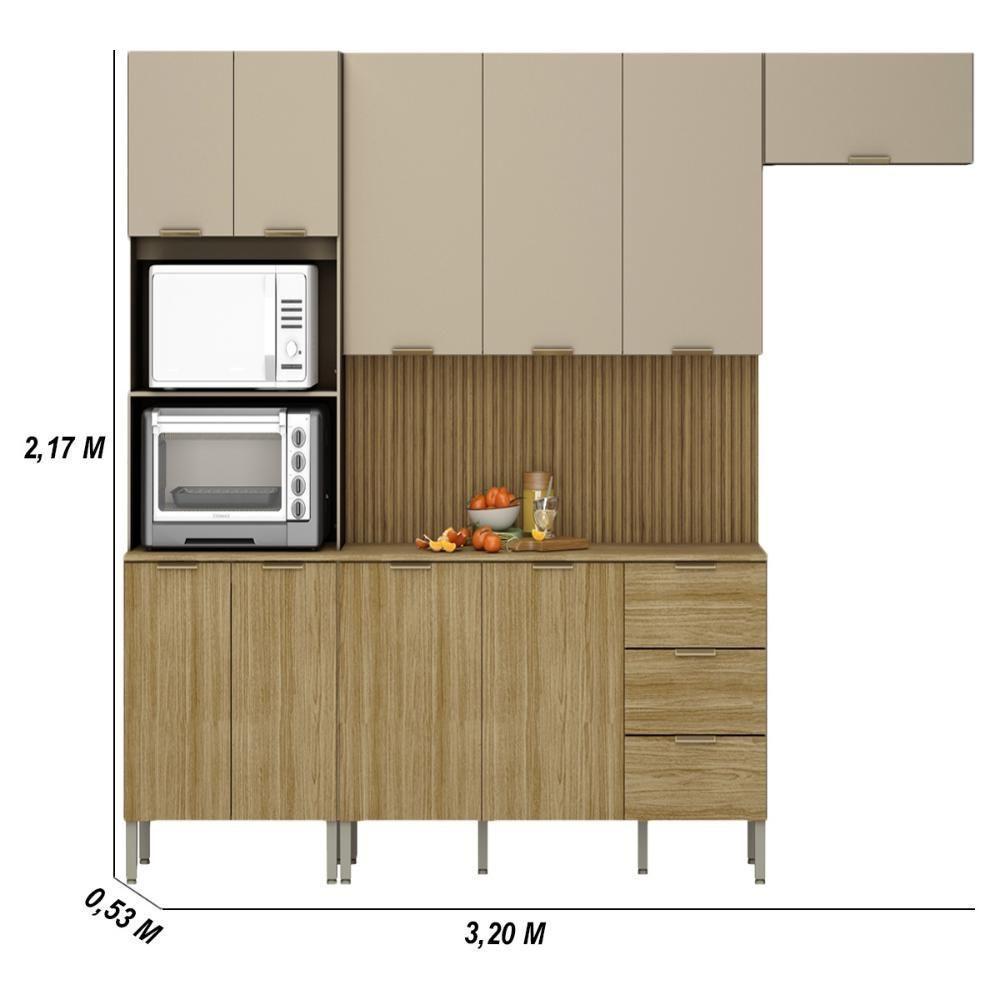 Armário De Cozinha Completa Com Balcão Com Tampo 10 Portas Glam Freijó Vanilla Com Ripado - 2