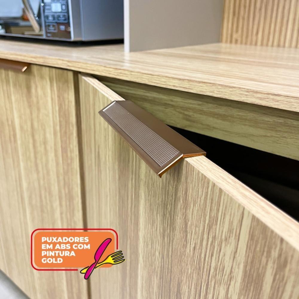 Armário De Cozinha Completa Com Balcão Com Tampo 10 Portas Glam Freijó Vanilla Com Ripado - 8