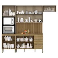 Armário De Cozinha Completa Com Balcão Com Tampo 10 Portas Glam Freijó Vanilla Com Ripado - 3