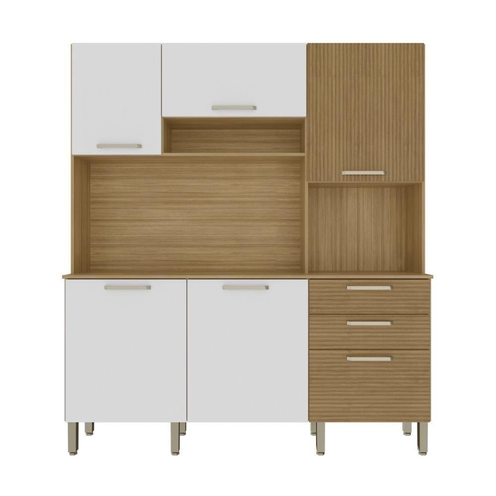 Armário De Cozinha Compacta Mdf 6 Portas Ferrara Plus Freijó Supremo Com Ripado - 9