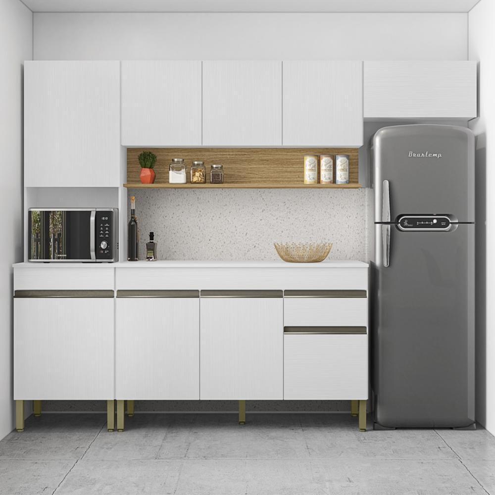 Armário De Cozinha Completa 150 Com Balcão Com Tampo 9 Portas Line Freijó Supremo - 1