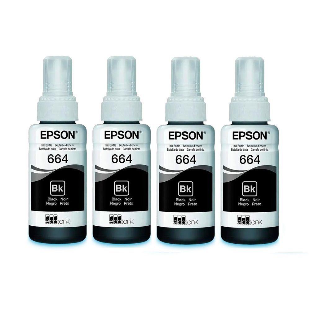 Kit 4 Tintas T664 664 Preto Original Epson T664 L395 L380 L375 L220 L455 - Refil - 1