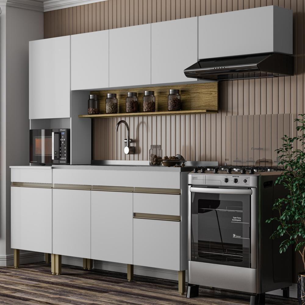 Armário De Cozinha Completa 150 Com Balcão Para Pia 9 Portas Line Freijó Supremo - 1