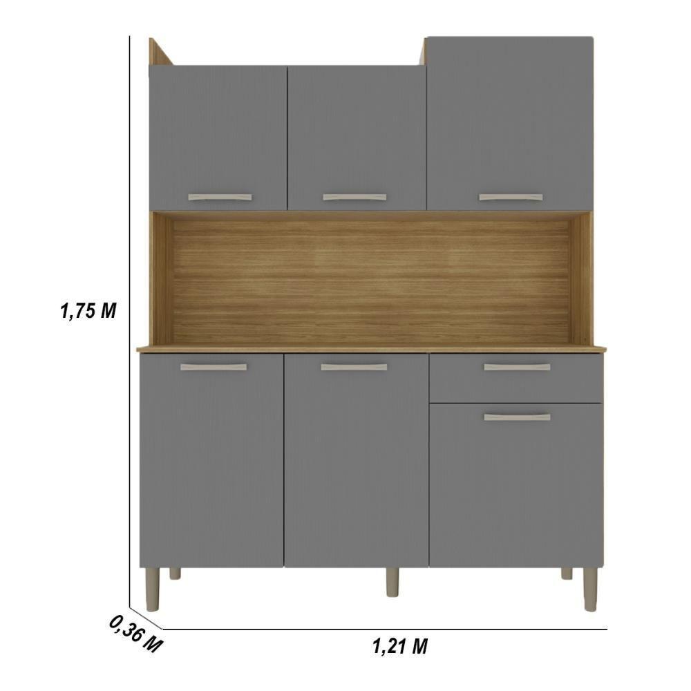 Armário De Cozinha Compacta Mdf 6 Portas 1 Gaveta Gênova Plus Freijó Gris - 2