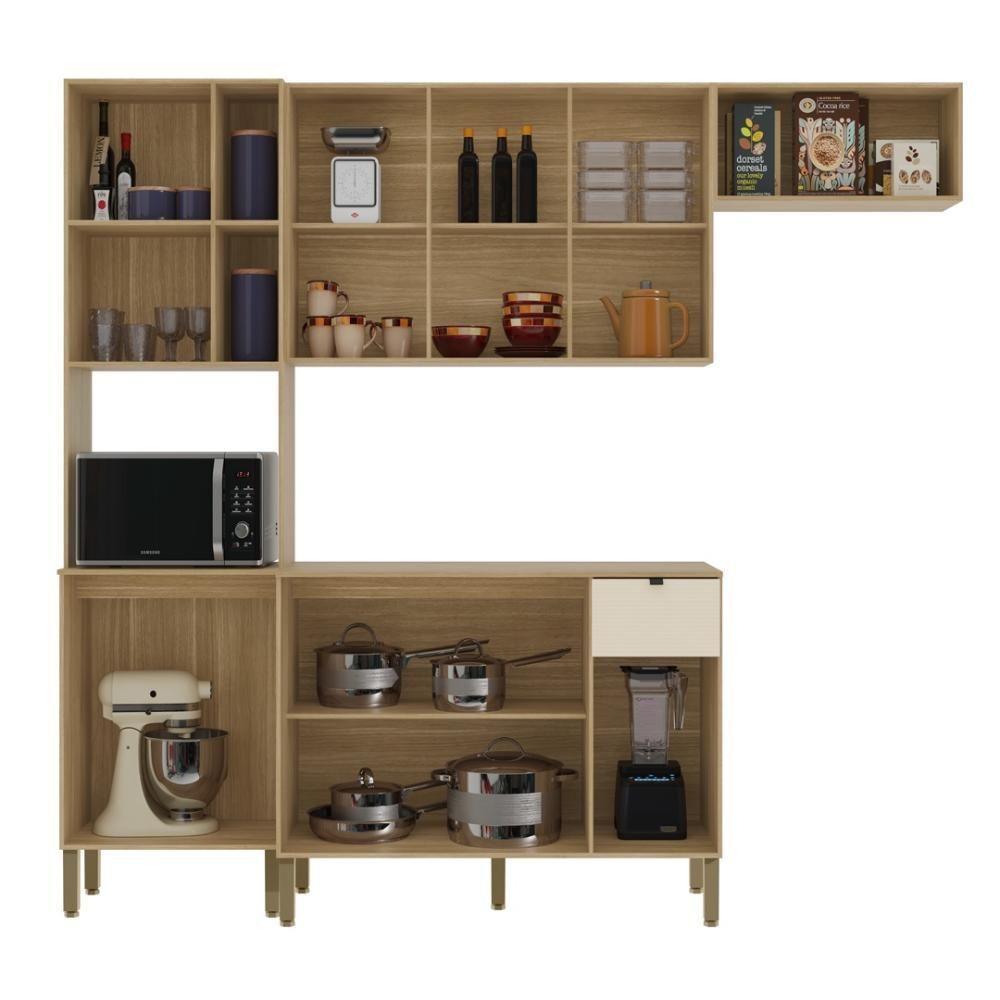 Armário De Cozinha Completa Com Balcão Para Pia Mdf 9 Portas Vert Plus Freijó Soft - 3