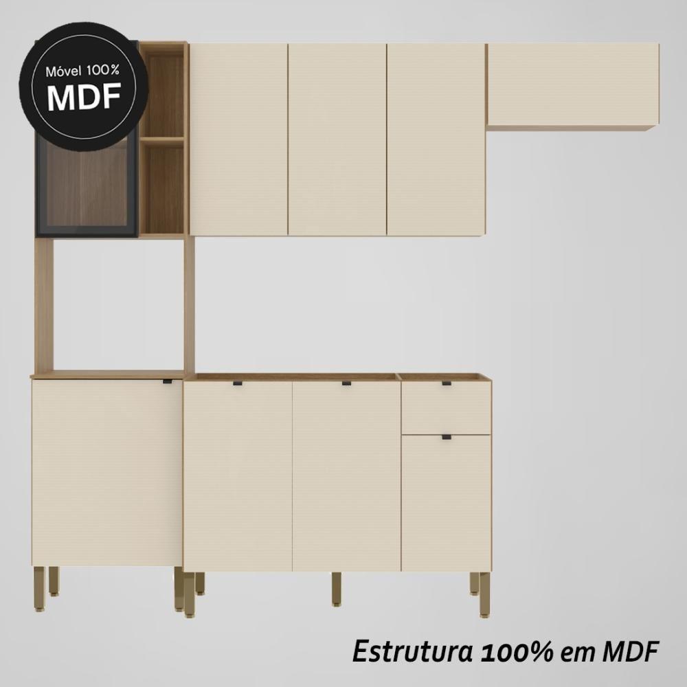 Armário De Cozinha Completa Com Balcão Para Pia Mdf 9 Portas Vert Plus Freijó Soft - 5