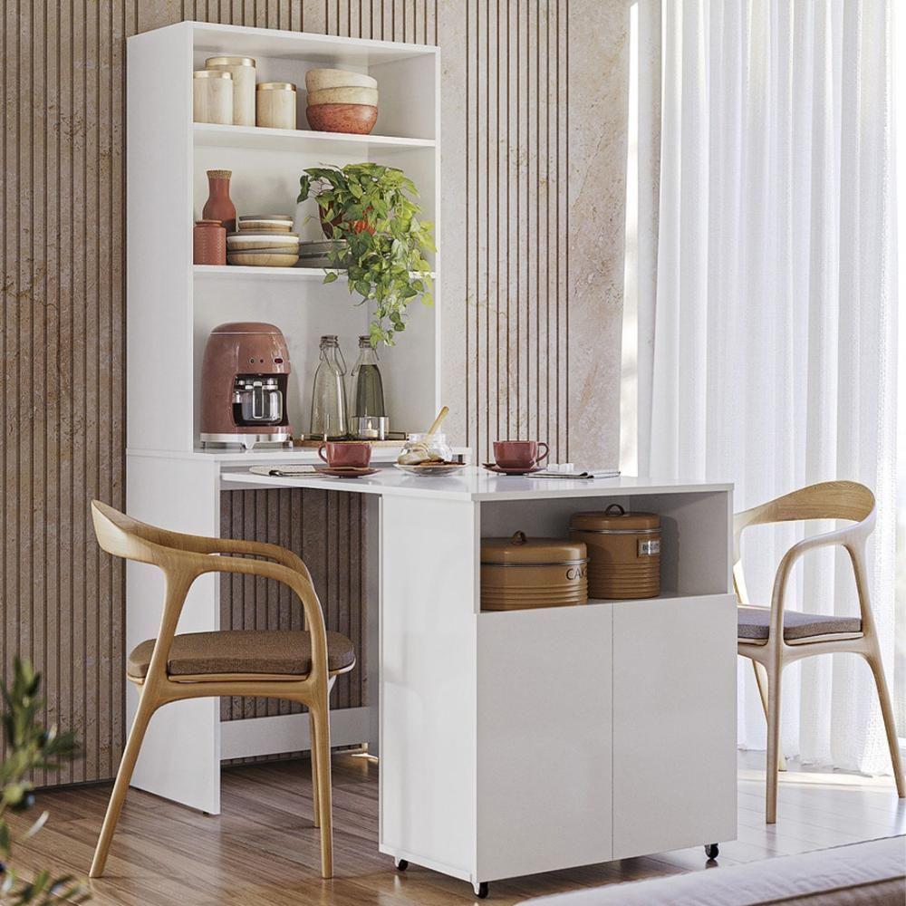 Armário Bancada De Cozinha 2 Portas Com Mesa Retrátil Duo Branco - 1