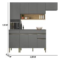 Armário De Cozinha Completa 150 Com Balcão Com Tampo 9 Portas Line Freijó Gris - 2