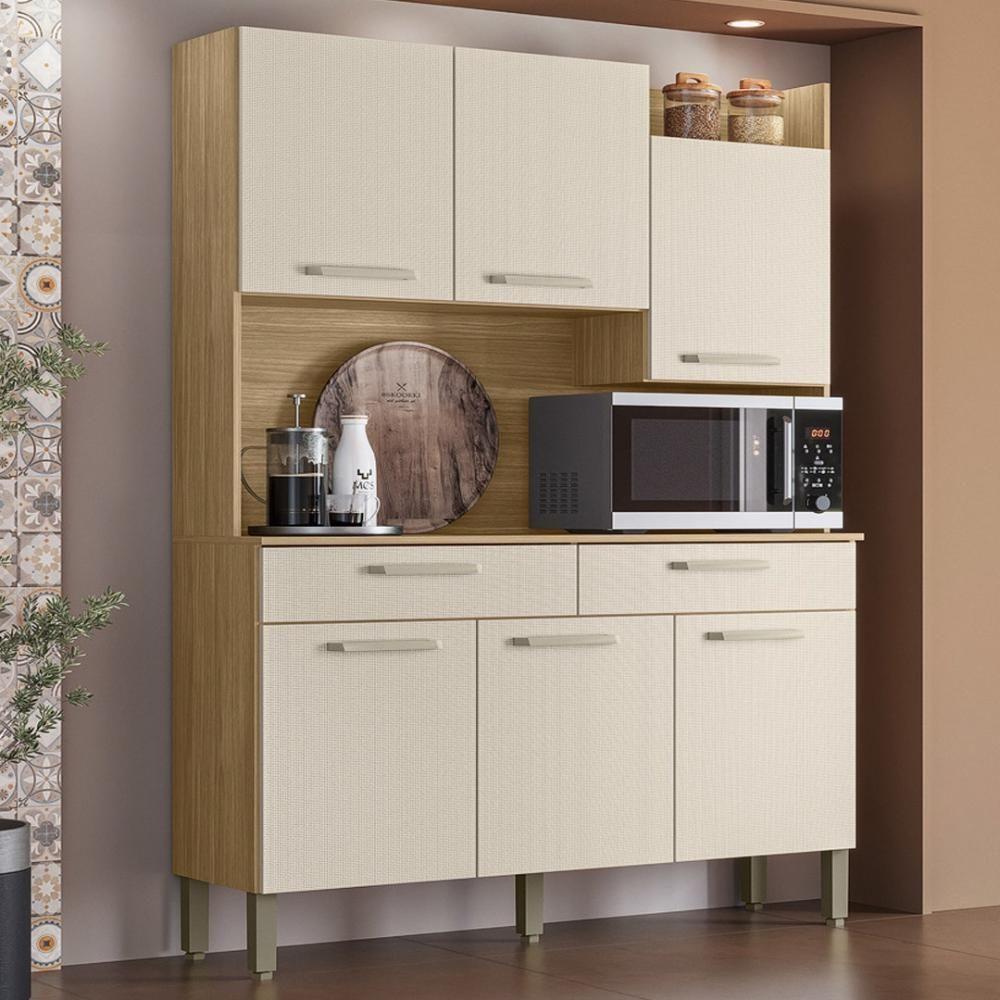 Armário De Cozinha Compacta Mdf 6 Portas Modena Plus Freijó Soft - 1