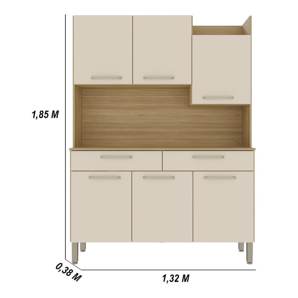Armário De Cozinha Compacta Mdf 6 Portas Modena Plus Freijó Soft - 2