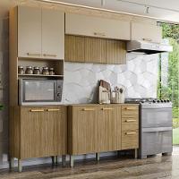 Armário De Cozinha Completa Com Balcão Com Tampo 12 Portas Urbane Freijó Vanilla Com Ripado - 1